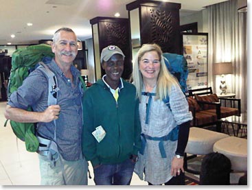 Arnold got this shot of Steve and Ann in the lobby of The Mount Meru Hotel Monday night,  They arrived on time from Amsterdam and were checking into the hotel by 10:00 PM.