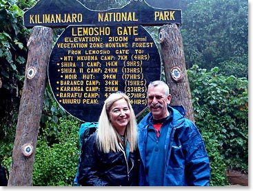 Ann and Steve at the Lemosho Gate