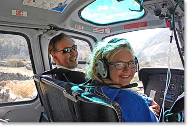 Scot and Alyssa enjoying the helicopter ride to Kathmandu