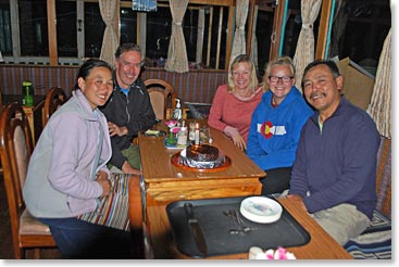 Time for a relaxing couple of tea with Ang Temba and his wife Yangzing