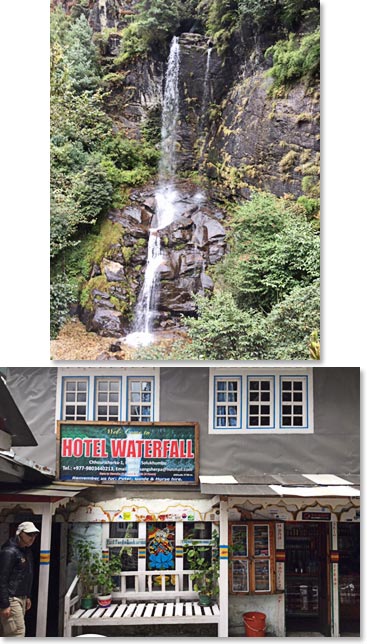 After about 1 1/2 hour on the trail we stopped here for tea – by a beautiful waterfall along the lower trail out of Phakding