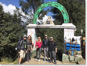 Time to start trekking. Team leaving Lukla to Phakding