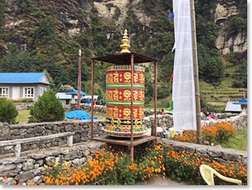 There are prayer wheels everywhere around Phakding