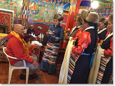 Chang and Khata were offered to Wally Berg as thanks for all that Berg Adventures has done for the reconstruction of the Khunde Monastery after the earthquake.