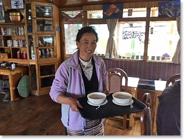 What a welcome! Yangzing served us a wonderful meal at her lodge in Pangboche. All of the vegetables were grown in her greenhouse.