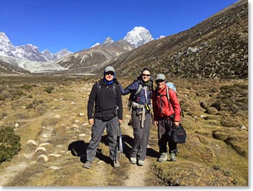 Chuck, Leah and Jyeta are up early morning on Sunday and ready to trek up to Gorak Shep.