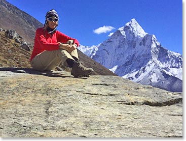 Alison with the Mother Jewel/Ama Dablam in the distance