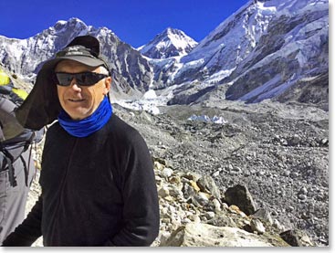 Chuck has his front row seat on the Khumbu glacier.