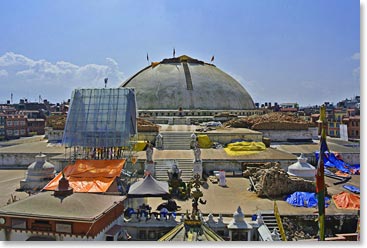 Boudhanath - post earthquake. One of the many scars healing and rebuilding