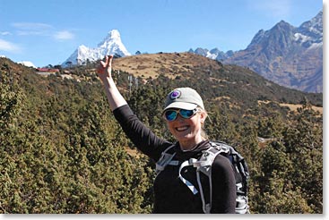Johanna happy to see their climbing goal: Ama Dablam