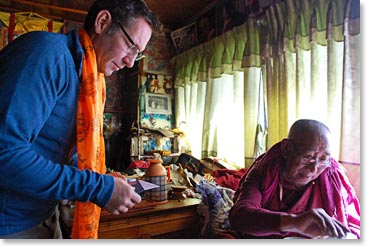 Brent receiving his blessing from Lama Geshi