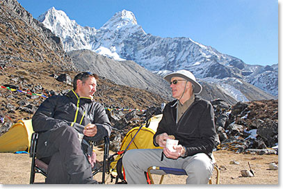 Brent Bishop and Peter Hillary at Ama Dablam base camp