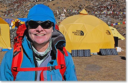Jen leaving the base camp comfort for the mountain
