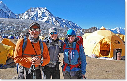 A base camp moment for the team before departing