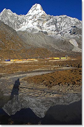 Ama Dablam and base camp in full perspective