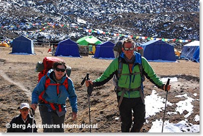 Jen, Brent and Palden off of the mountain after summit their success