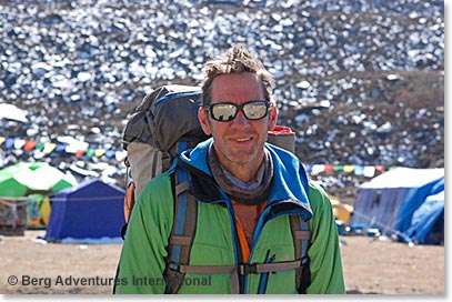 Brent all smiles back at Ama Dablam base camp