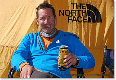 A possible reflection of celebrating his own summit along with his Father, Barry Bishop and his team's summit over 50 years ago