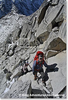 It’s getting steeper! Moving on the rock terrain above Camp II