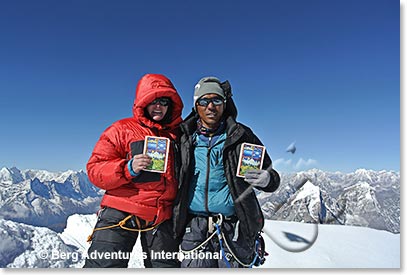 Jen and Brent on the summit, with Lama Geshi’s cards!