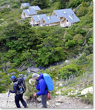 Descending down to our cabins at Refugio Cuernos