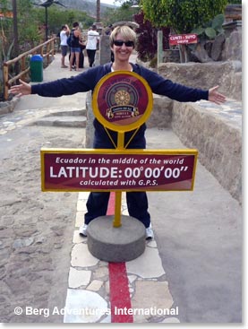 Margaret standing on the middle of the world