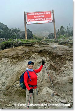 Volcano Guagua Pichincha has a sign for no trespassing and attempt to approach the crater