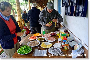 The morning started with packing our lunches. Margaret and Paul slapping their sandwiches together for the day.