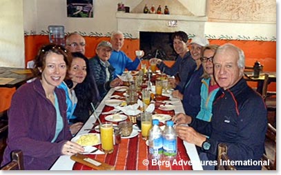 Breakfast at Guachala. Howard’s clean hair!