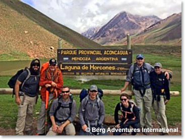 The team at the famous sign at Laguna de Horcones