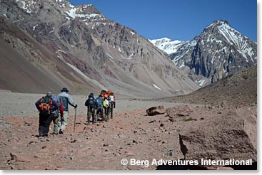 Our team on the trail to Plaza de Mulas