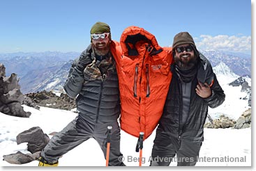 Scott and Jason with the spirit of Mac/ High Camp, Aconcagua, before starting for the summit