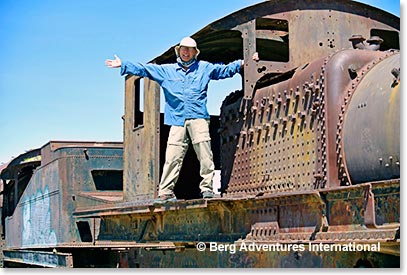 A visit to the 'Cementerio de trenes', (train cemetery) is a must. Uyuni was an important transportation hub for trains, built by British engineers invited by the Bolivia Railway Companies. The trains were used to transport minerals from the Andes to the Pacific. After the collapse of the mining industry, the trains were abandoned, now rusted by the salt winds blowing over Uyuni. Among those locomotives were the first ones that entered Bolivia to replace mules that was used for transportation, famous for being robbed by Butch Cassidy and the Sundance Kid. 