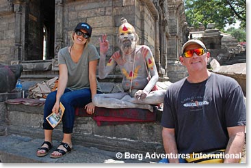 The Wonders of Kathmandu:  Kylie and Garv with a Holy Man.