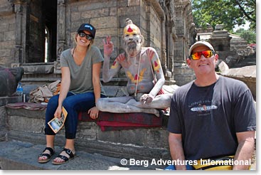 The Wonders of Kathmandu: Kylie and Garv with a Holy Man.
