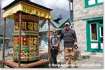 Passing one of our first prayer wheels