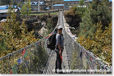 This Bridge across the Dudh Kosi leads to our lodge, along the river bank. 