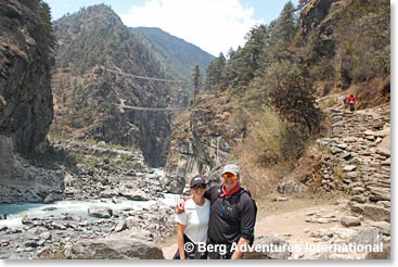 Kylie and Garv with the Namche Bridges still above.