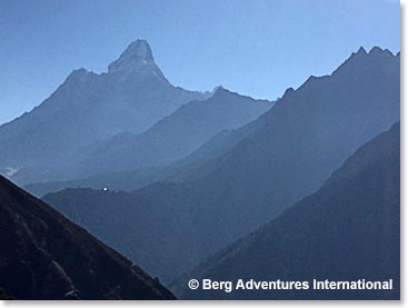 The striking profile of Ama Dablam was before Garv and Kylie the whole way as they walked today.