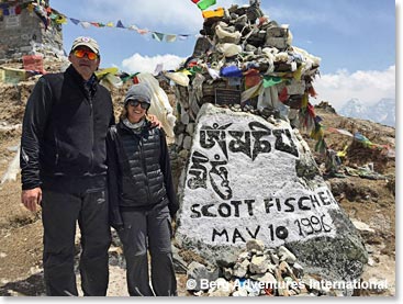 Mark and Kylie at Scott's memorial, which sits on the terminal moraine of the Khumbu Glacier above the village of Thukla.