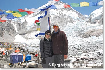 Kylie and Mark in front of Khumbu Icefall
