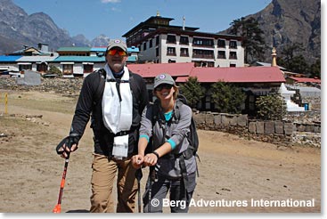 Mark and Kylie passing back through Tangboche. 