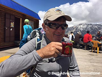 John Spence was offered a cup of Crabber Tea at the top of the chairlift 