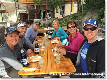 When we got down from our acclimatization hike the team relaxed at our favorite Cafe.
