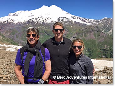 Les Dewitt, Bailey Dewitt and Scott Kocis with Mount Elbrus