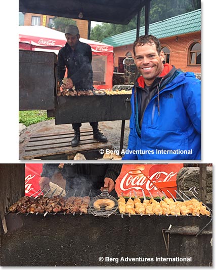 Devin Devarennes approves the food service being prepared at Cheget after our summit