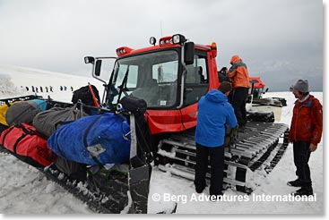 Time to load our gear on the snow cat