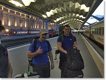 Devin Devarennes and Bob Nichols at the train station