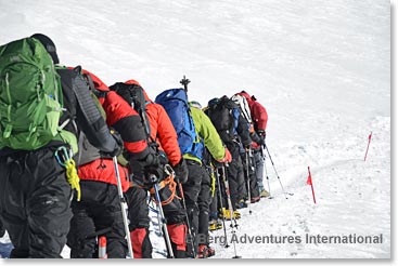 Vladimir Bakhmutov from Ukraine led setting a perfect pace that the entire team could keep up with on summit day