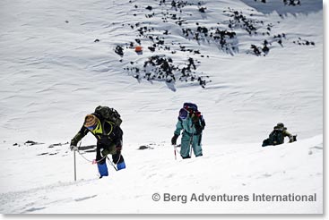 Another team climbs onto the summit plateau of Elbrus while we were resting